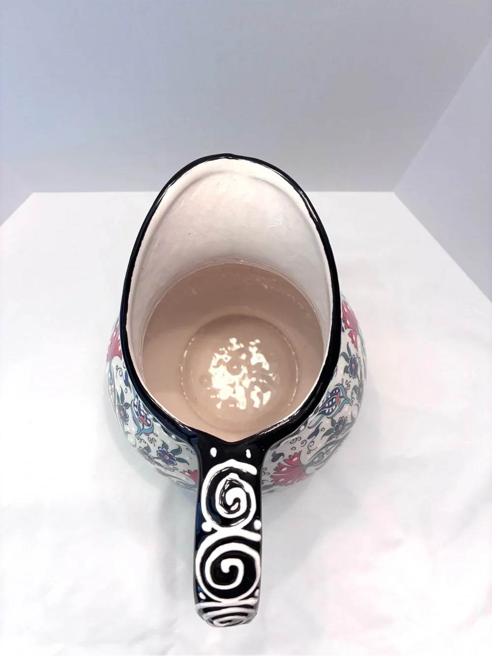 Nakkas Cini hand-painted Turkish ceramic pitcher